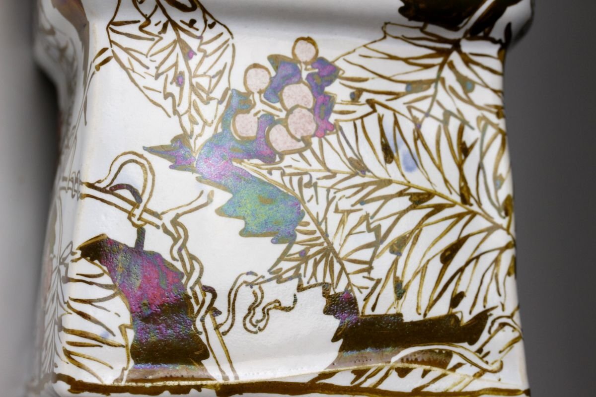 【LIG】本物保証 人間国宝 加藤卓男 ラスター彩 葡萄栗鼠文花入 23.5㎝ 花瓶 共箱 資産家収蔵品 [.QWI]25.8_画像7