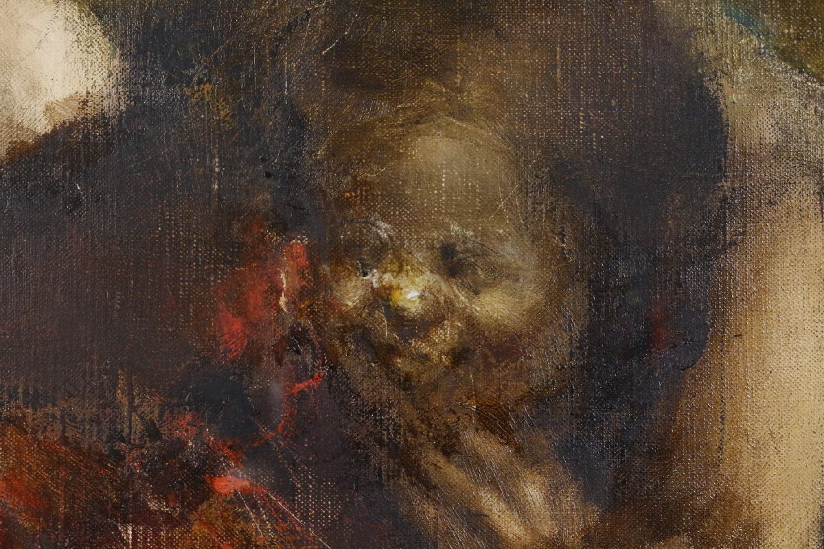 【LIG】真作保証 平野遼 「屋上の二人」 油彩8号 人物画 タトウ箱 主体美術協会会員 [.IE]25.9_画像5
