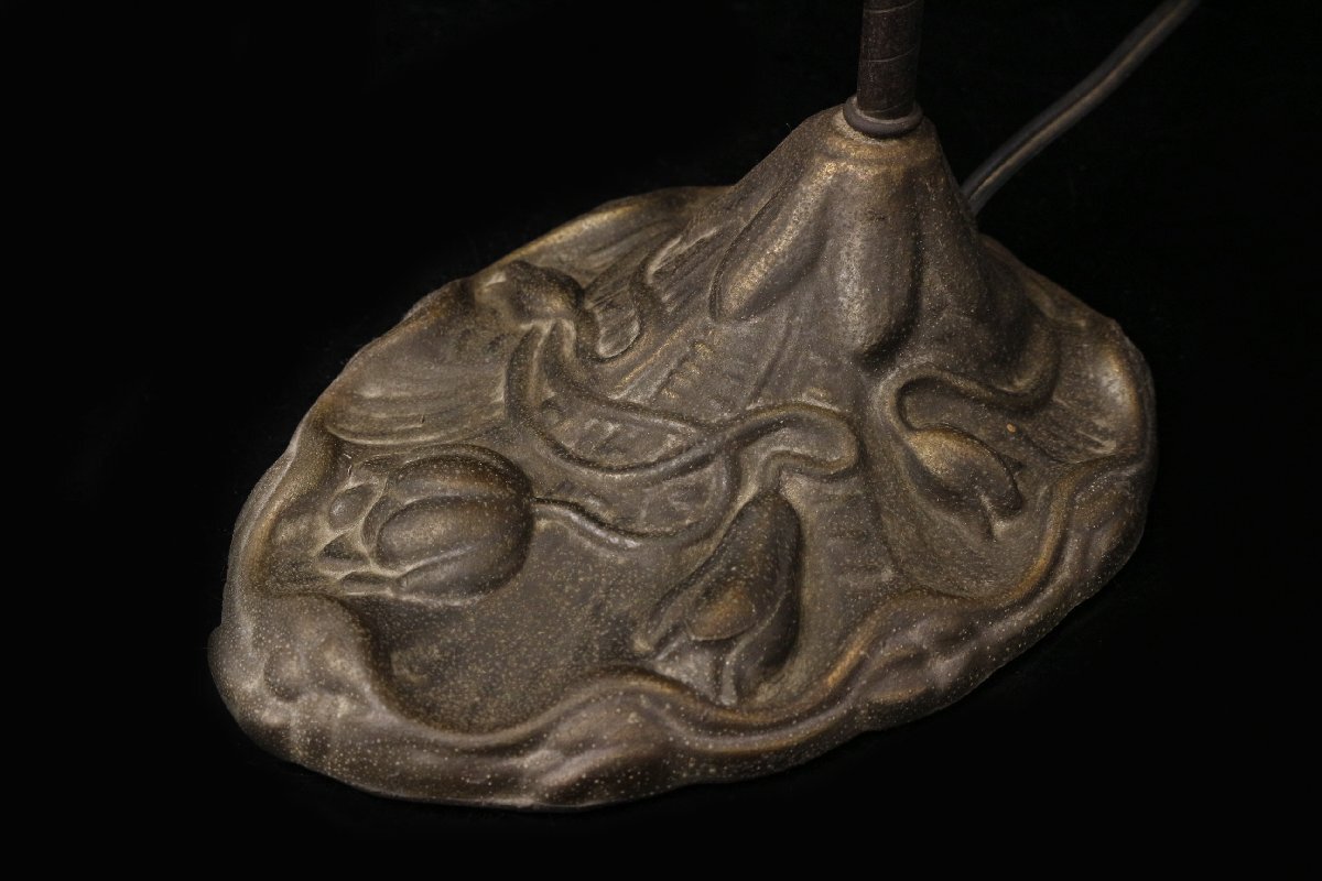 【LIG】西洋アンティーク 花形ガラススタンドランプ 特大48㎝ 細密造 [P]25.10_画像10