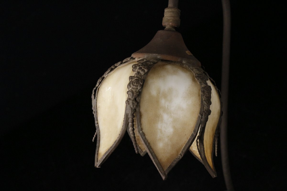 【LIG】西洋アンティーク 花形ガラススタンドランプ 特大48㎝ 細密造 [P]25.10_画像7