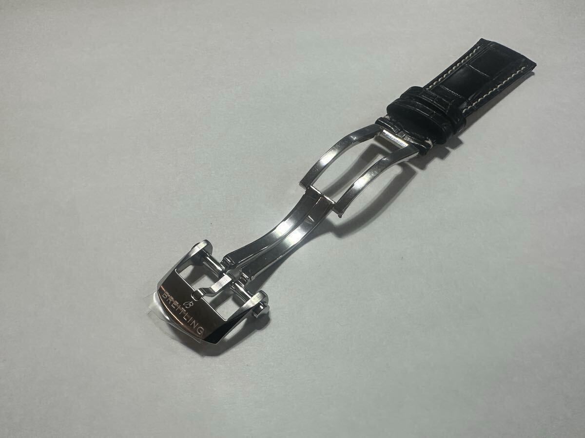 未使用 ブライトリング クロコベルト New ナビタイマー　バックル付き　ブラック 22-18mm ボックス付_画像4