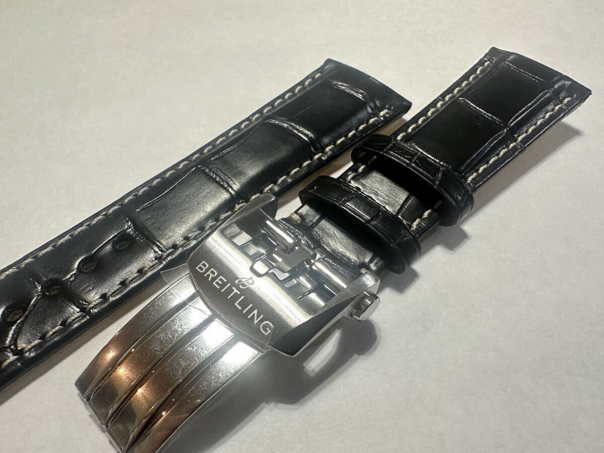 未使用 ブライトリング クロコベルト New ナビタイマー　バックル付き　ブラック 22-18mm ボックス付_画像5