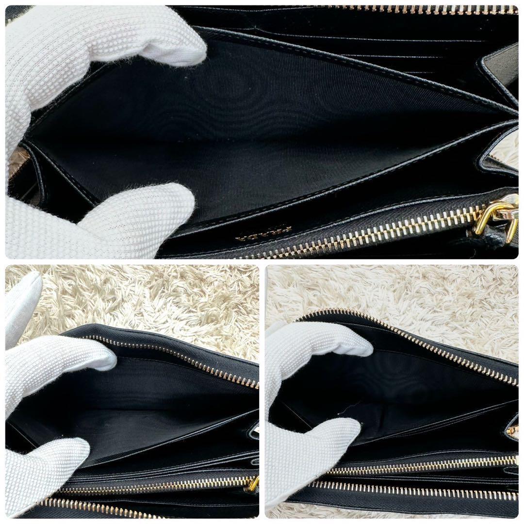 【極美品】PRADA プラダ 長財布 ラウンドファスナー ブラック サフィアーノレザー 本革 ゴールドロゴ ユニセックス メンズ レディース _画像9