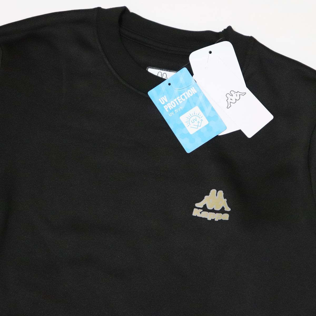 ★カッパ KAPPA メンズ UVカット 裏起毛 保温 ロゴ入り スウェット トレーナー シャツ 黒 Lサイズ [245344-BK-L] 一 三 弐★QWER★_画像1