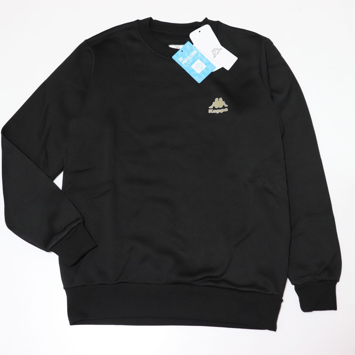 ★カッパ KAPPA メンズ UVカット 裏起毛 保温 ロゴ入り スウェット トレーナー シャツ 黒 Lサイズ [245344-BK-L] 一 三 弐★QWER★_画像2