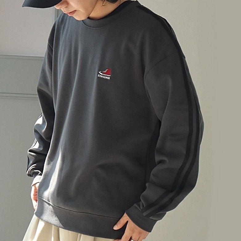 ★コンバース CONVERSE 新品 メンズ 裏起毛 保温 スニーカー ロゴ刺繍 スウェット トレーナー Lサイズ [44731531481N-L] 一 三 弐★QWER_画像2