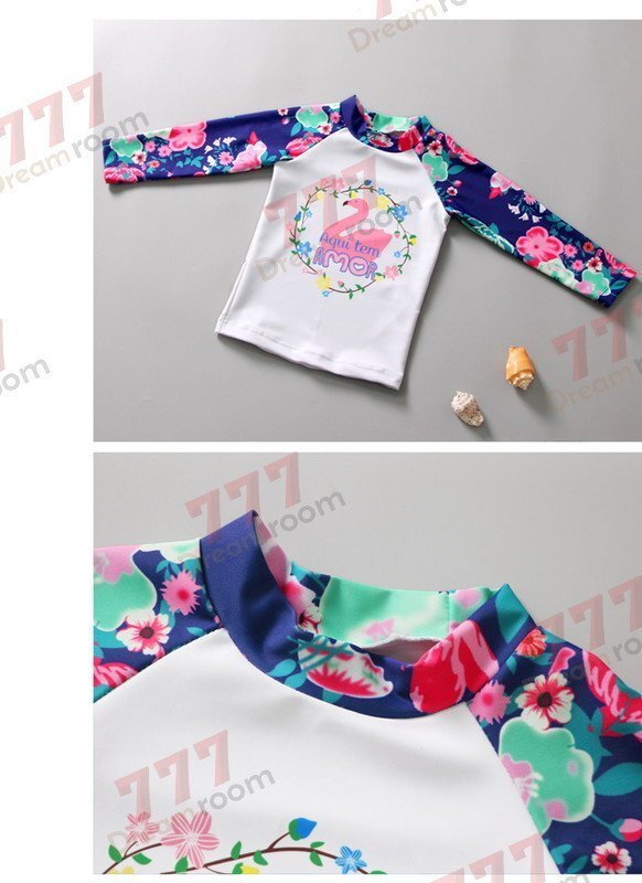 ラッシュガード 水著 上下セットアップ ブルー【4XL】135-150cm 子供服 女の子 レギンス 長袖 ズボン 日よけ ビキニ 海 プール swi-107