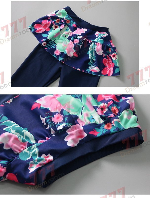 ラッシュガード 水著 上下セットアップ ブルー【L】95-105cm 子供服 女の子 レギンス 長袖 ズボン 日よけ ビキニ 海 プール swi-107