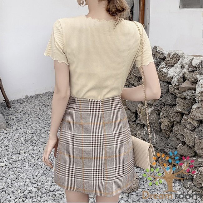 選べる2枚★Solid color ラウンドフリル Tシャツ Mサイズ 美ライン 半袖 レディース オフィス カジュアル 無地 綺麗め K-088