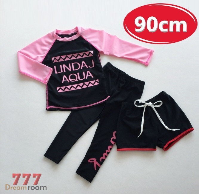 kids 3點(diǎn)set ラッシュガード+海水パンツ+レギンス セットアップ 女の子 水著 長袖【90cm】 K-249