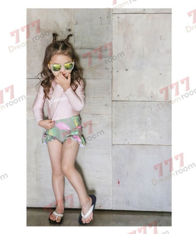 ラッシュガード 水著 上下セットアップ グリーン【L】95-105cm 子供服 女の子 レギンス 長袖 ズボン 日よけ ビキニ 海 プール swi-109