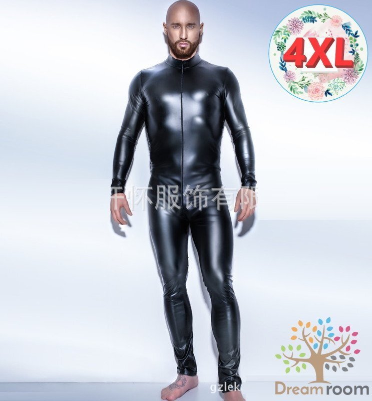 men's レザー 長袖 ボディースーツ 【4XL】 メンズ ハード ロック マッチョ セクシー 男性 コスプレ レオタード M-079
