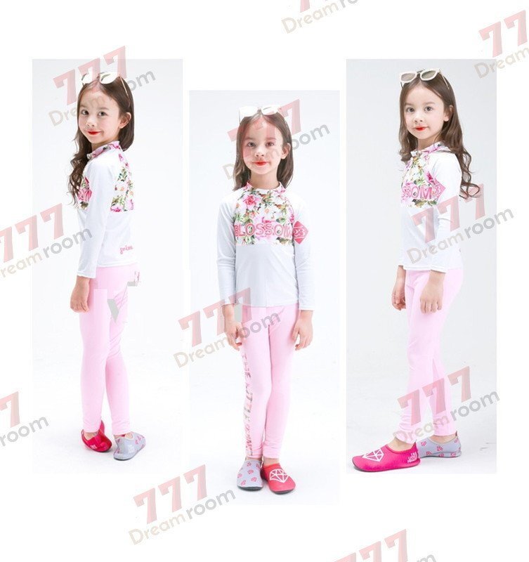 ラッシュガード 水著 上下セットアップ ホワイト【3XL】125-135cm 子供服 女の子 レギンス 長袖 ズボン 日よけ ビキニ 海 プール swi-114