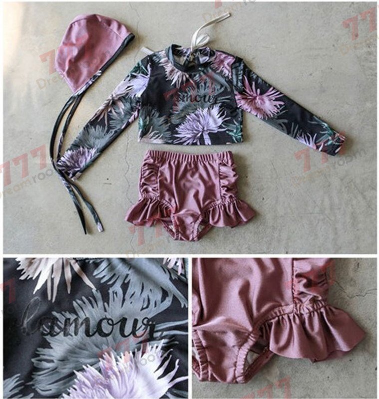 ラッシュガード 水著 上下セットアップ パープル【XL】105-115cm 子供服 女の子 レギンス 長(zhǎng)袖 ズボン 日よけ ビキニ 海 プール swi-109