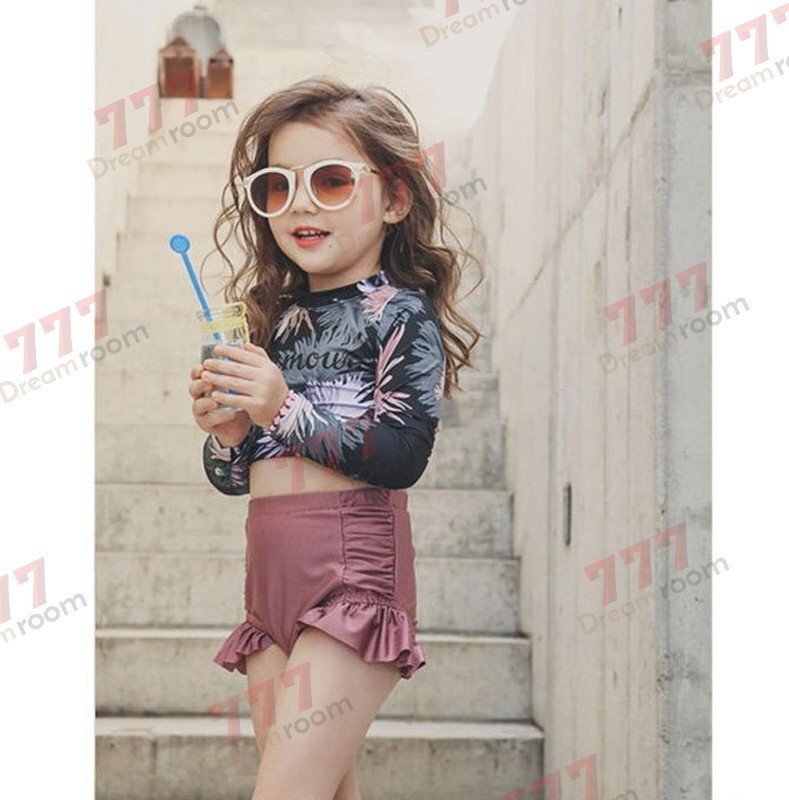 ラッシュガード 水著 上下セットアップ パープル【XL】105-115cm 子供服 女の子 レギンス 長(zhǎng)袖 ズボン 日よけ ビキニ 海 プール swi-109