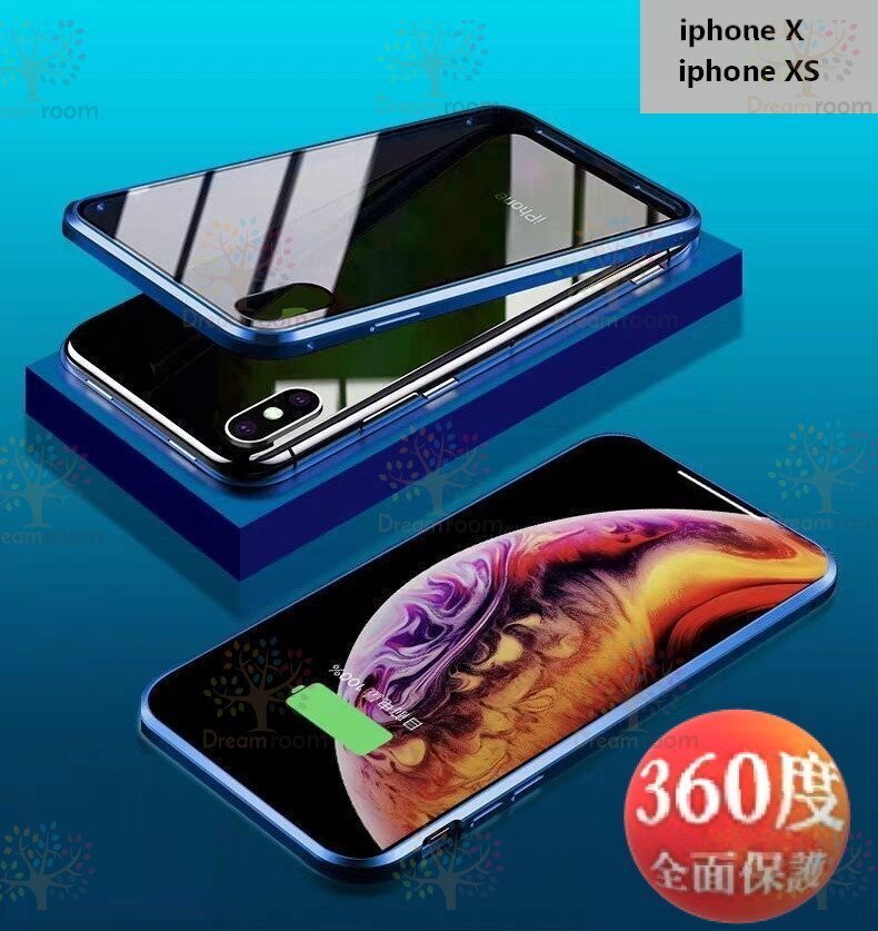 9H усиленный стекло 360 раз полный покрытие [iphoneX/XS] metal голубой мощный магнит двусторонний стекло двусторонний кейс все защитный корпус прозрачный прозрачный 