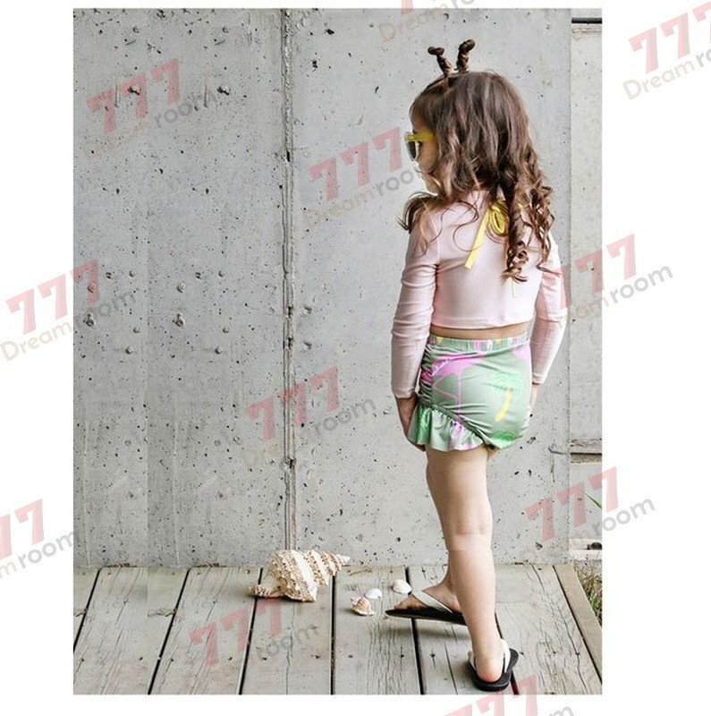 ラッシュガード 水著 上下セットアップ グリーン【L】95-105cm 子供服 女の子 レギンス 長袖 ズボン 日よけ ビキニ 海 プール swi-109