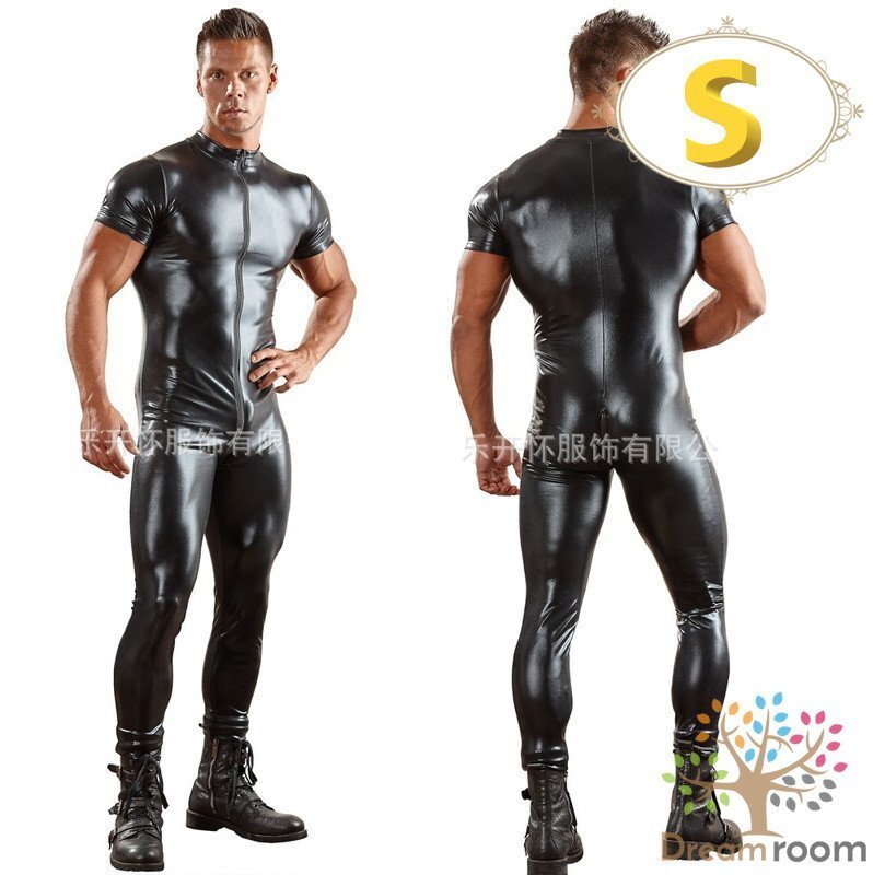 men's レザー 半袖 ボディースーツ 【S】 メンズ ハード ロック マッチョ セクシー 男性 コスプレ レオタード M-077