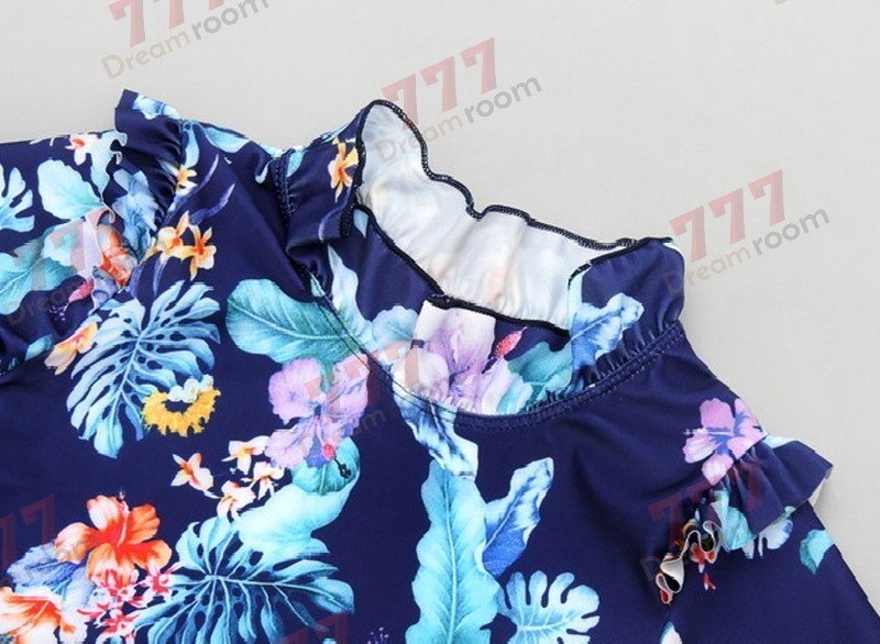 ラッシュガード 水著 上下セットアップ ブルー【3XL】125-135cm 子供服 女の子 レギンス 長袖 ズボン 日よけ ビキニ 海 プール swi-108