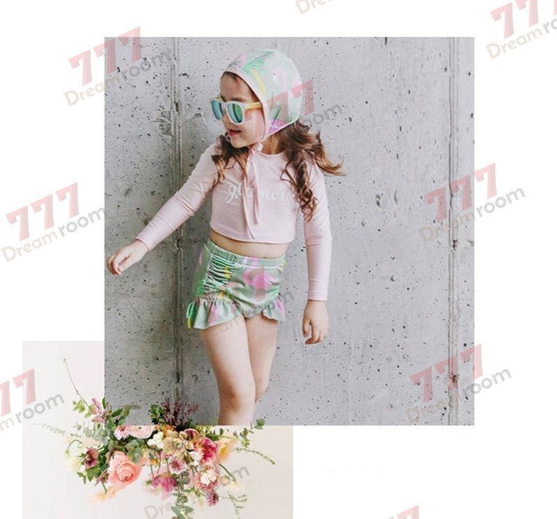ラッシュガード 水著 上下セットアップ グリーン【L】95-105cm 子供服 女の子 レギンス 長袖 ズボン 日よけ ビキニ 海 プール swi-109