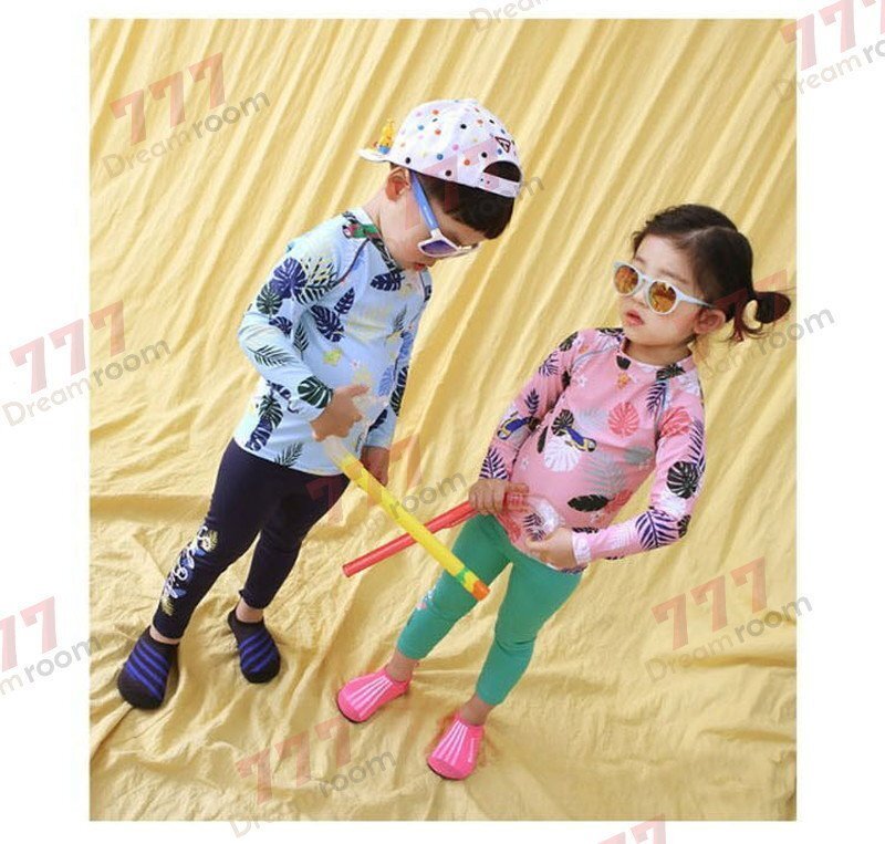 ラッシュガード 水著 上下セットアップ ブルー【4XL】135-150cm 子供服 男女 レギンス 長袖 ズボン 日よけ ビキニ 海 プール swi-112