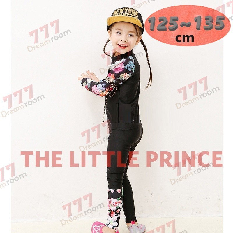 ラッシュガード 水著 上下セットアップ ブラック【3XL】125-135cm 子供服 男女 レギンス 長袖 ズボン 日よけ ビキニ 海 プール swi-113