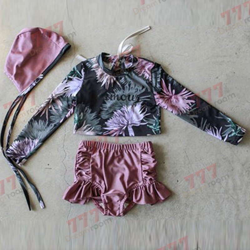 ラッシュガード 水著 上下セットアップ パープル【L】95-105cm 子供服 女の子 レギンス 長(zhǎng)袖 ズボン 日よけ ビキニ 海 プール swi-109