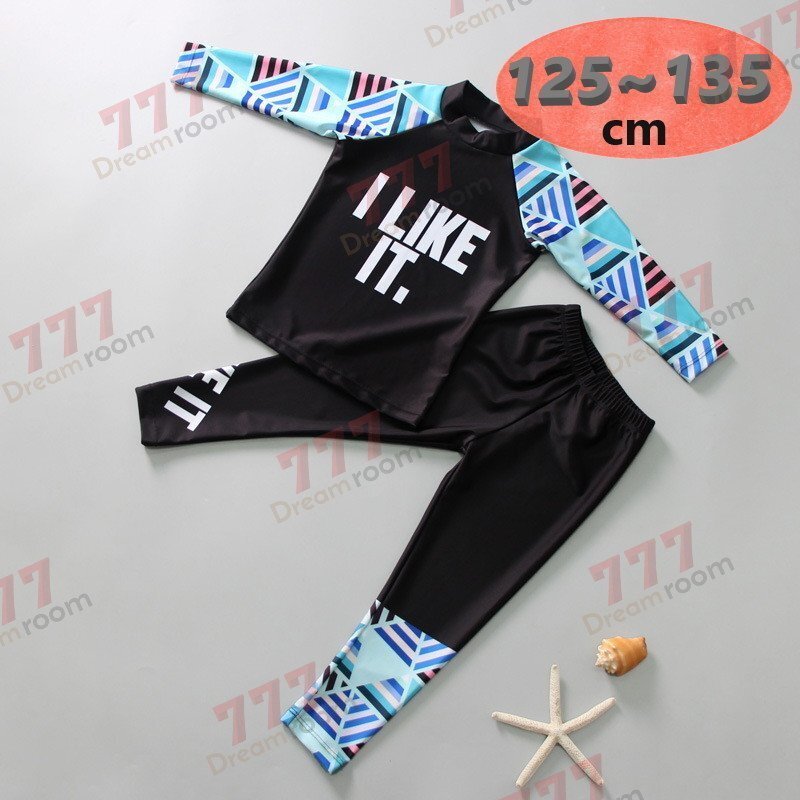 ラッシュガード 水著 上下セットアップ ブルー【3XL】125-135cm 子供服 男女 レギンス 長袖 ズボン 日よけ ビキニ 海 プール swi-111