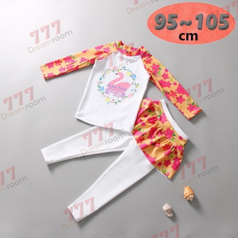 ラッシュガード 水著 上下セットアップ ピンク【L】95-105cm 子供服 女の子 レギンス 長袖 ズボン 日よけ ビキニ 海 プール swi-107