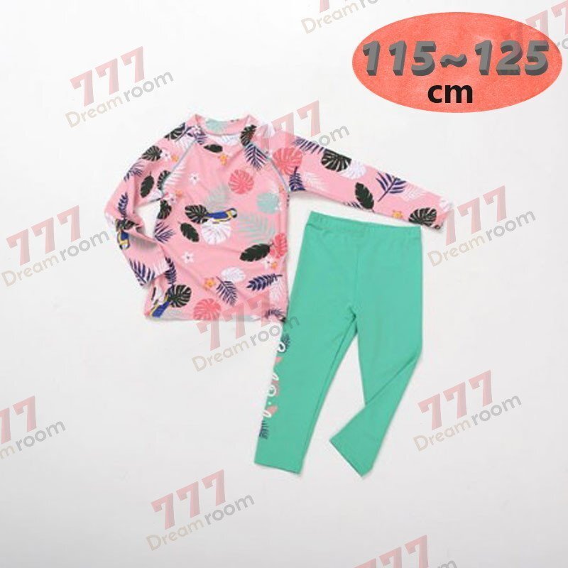 ラッシュガード 水著 上下セットアップ ピンク【2XL】115-125cm 子供服 男女 レギンス 長袖 ズボン 日よけ ビキニ 海 プール swi-112
