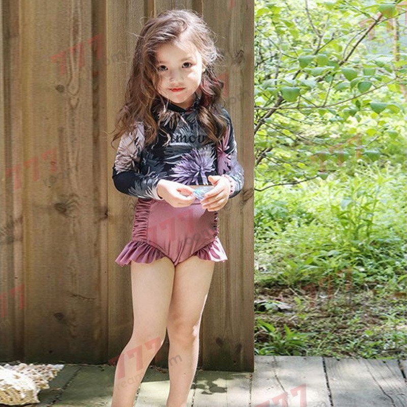 ラッシュガード 水著 上下セットアップ パープル【XL】105-115cm 子供服 女の子 レギンス 長(zhǎng)袖 ズボン 日よけ ビキニ 海 プール swi-109