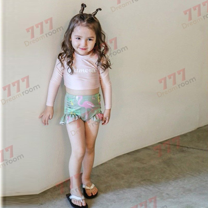 ラッシュガード 水著 上下セットアップ グリーン【L】95-105cm 子供服 女の子 レギンス 長袖 ズボン 日よけ ビキニ 海 プール swi-109