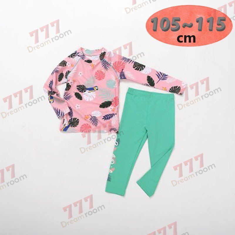 ラッシュガード 水著 上下セットアップ ピンク【XL】105-115cm 子供服 男女 レギンス 長袖 ズボン 日よけ ビキニ 海 プール swi-112