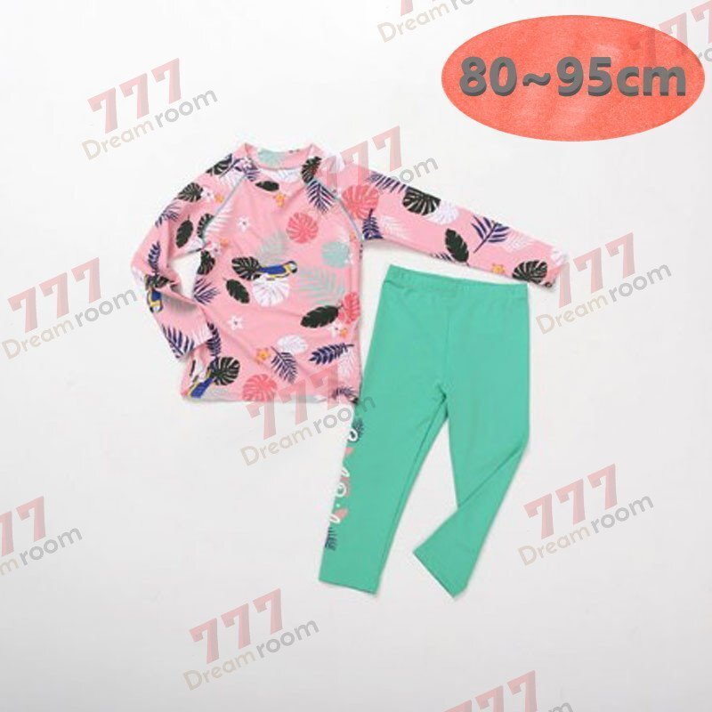 ラッシュガード 水著 上下セットアップ ピンク【M】80-95cm 子供服 男女 レギンス 長袖 ズボン 日よけ ビキニ 海 プール swi-112