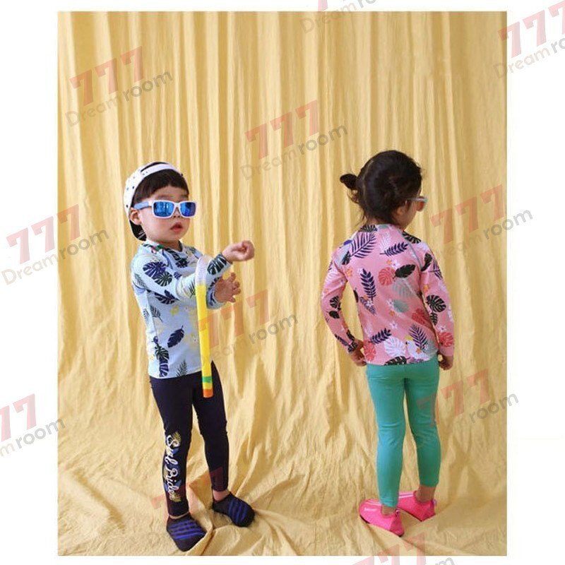 ラッシュガード 水著 上下セットアップ ブルー【XL】105-115cm 子供服 男女 レギンス 長袖 ズボン 日よけ ビキニ 海 プール swi-112
