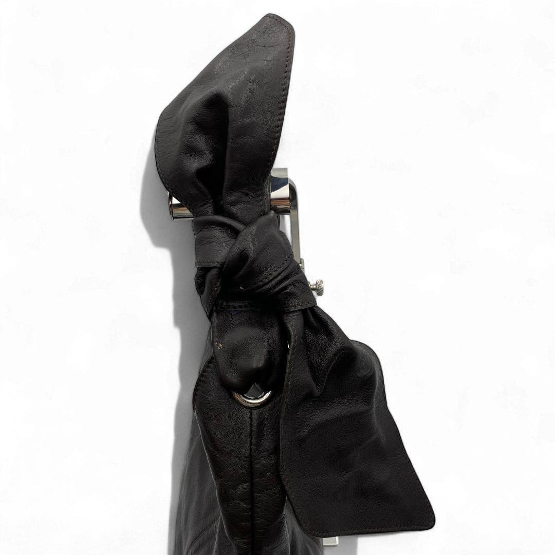 良品 FURLA トートバッグ レザー ブラック リボン 肩掛け_画像8