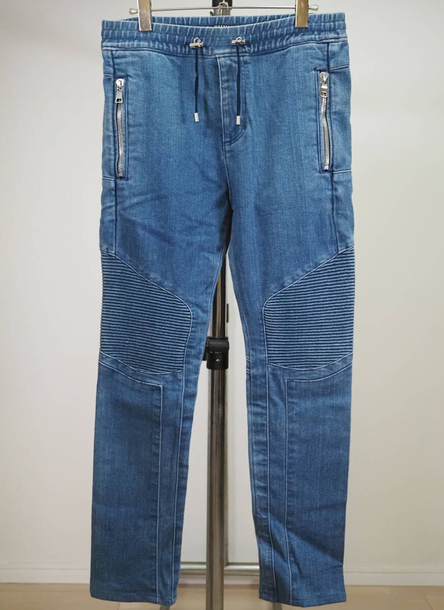 BALMAIN バルマン 蛇腹バイカーデニムパンツ44青 日本製 オリヴィエ・ルスタン_画像1