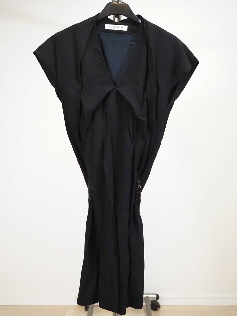 美品 VIKTOR&ROLF ヴィクター&ロルフ 10AWベルト付きフレンチスリーブワンピース38黒 Italy製 V&R_画像1