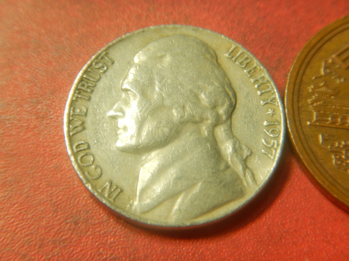 外国・USA/ジェファーソン5セント白銅貨(1957年D) 25103002_画像2