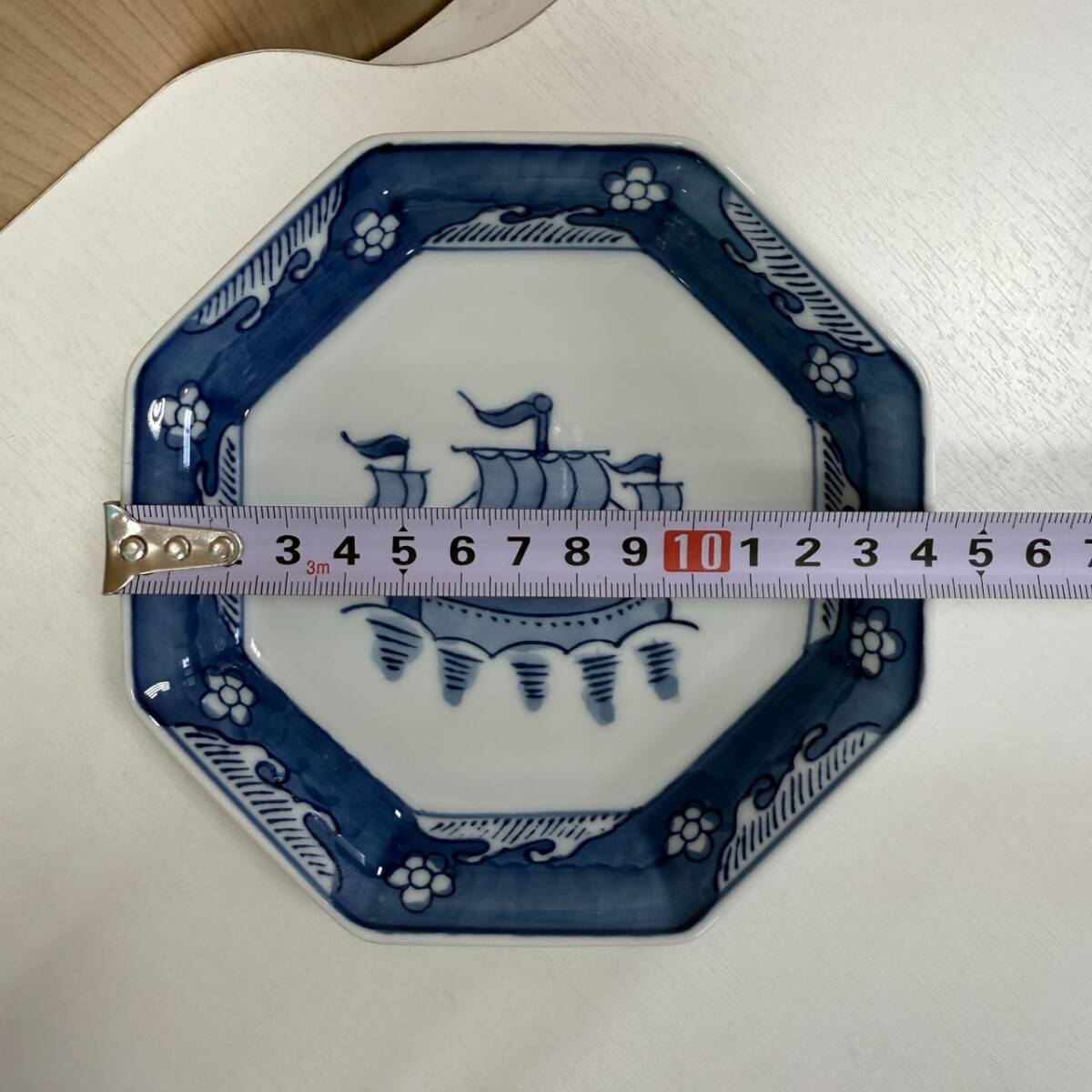 【9556-12】有田焼 唐船図 八角皿 5枚セット 染付 帆船 和食器 陶磁器 _画像5
