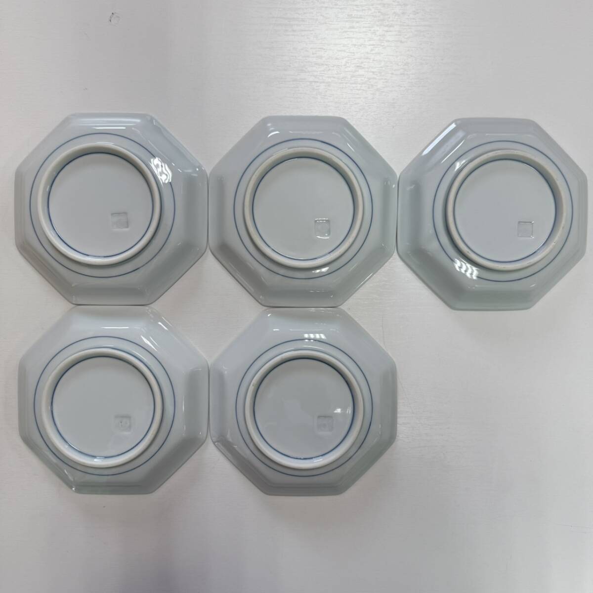 【9556-12】有田焼 唐船図 八角皿 5枚セット 染付 帆船 和食器 陶磁器 _画像3