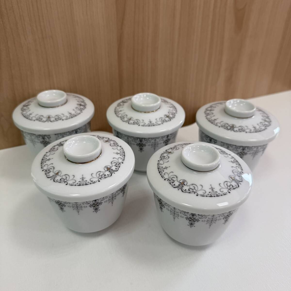 【9556-15】Noritake ノリタケ 茶碗蒸し椀 シルバーゲートシリーズ 唐草模様 5客セット_画像1