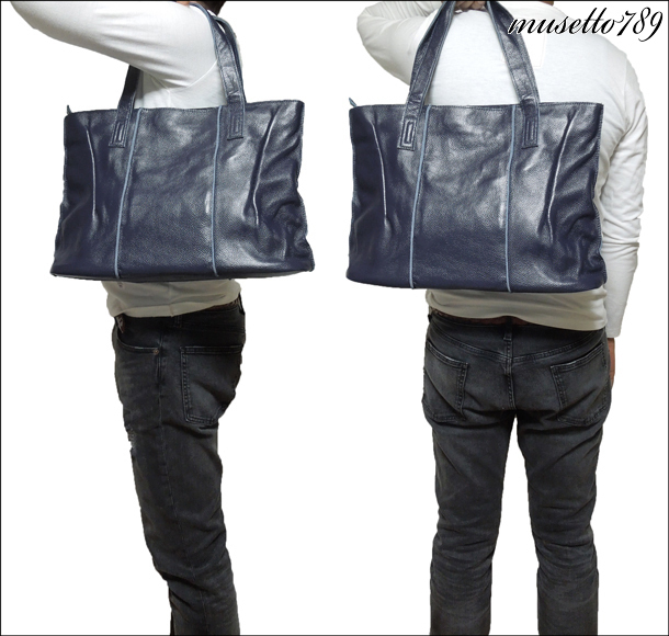全本牛革！限定◆バッファローレザートートバッグ 紺◆大容量 秋新作！本革 A4・雑誌楽々 3室 ネイビー 極厚 鞄 メンズ 青 620fの画像1