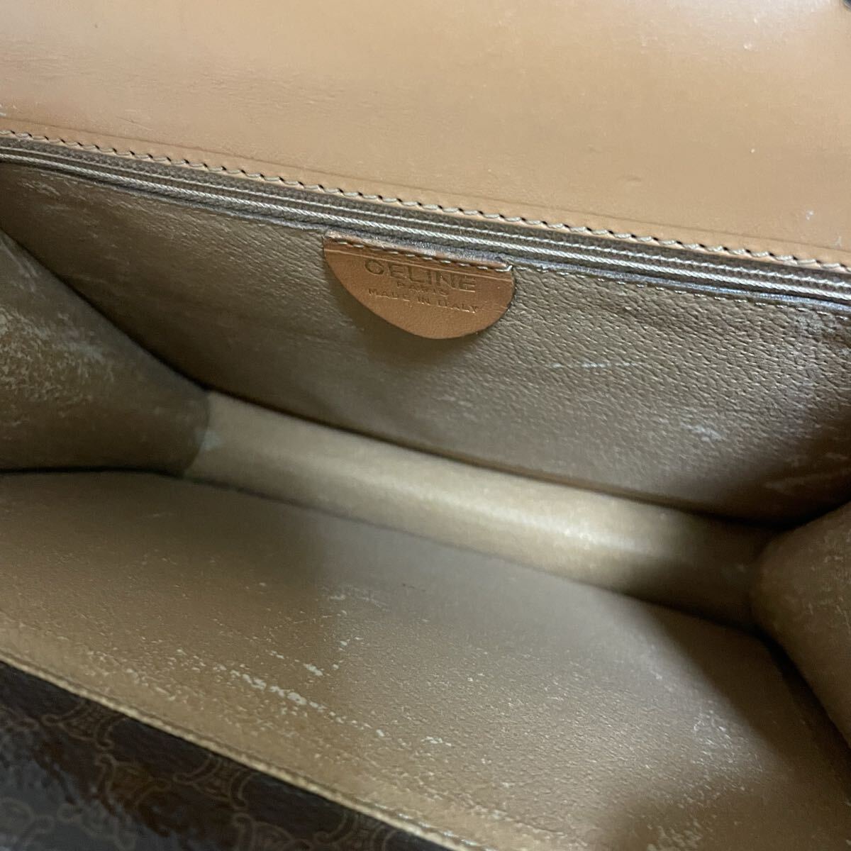 1円スタート! 超美品 CELINE セリーヌ マカダム ハンドバッグ レザー マカダム柄 ゴールド金具 トップハンドル ブラウン ダブルフラップ_画像9