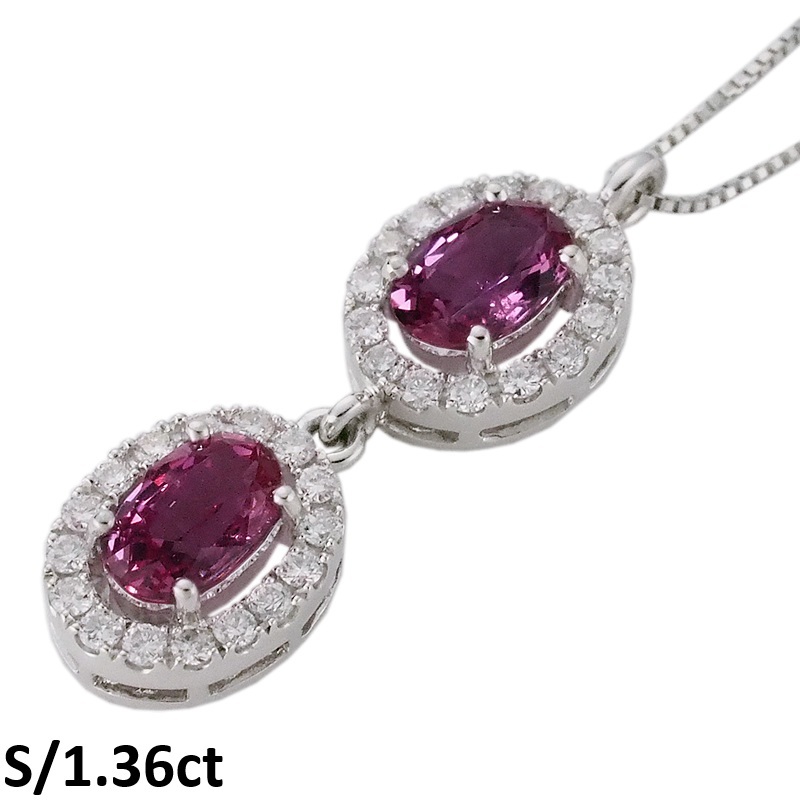 音羽屋■ ノーヒート 非加熱ピンクサファイア/1.36ct ダイヤ/0.31ct Pt900/Pt850 ネックレス 鑑別書付き 仕上済【中古】_画像1