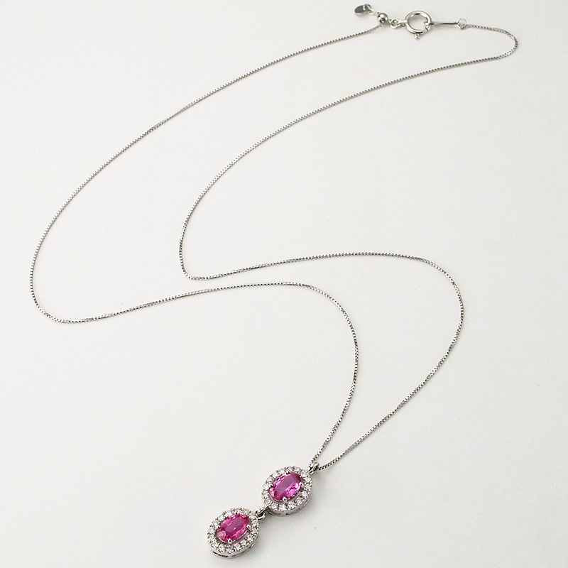 音羽屋■ ノーヒート 非加熱ピンクサファイア/1.36ct ダイヤ/0.31ct Pt900/Pt850 ネックレス 鑑別書付き 仕上済【中古】_画像2