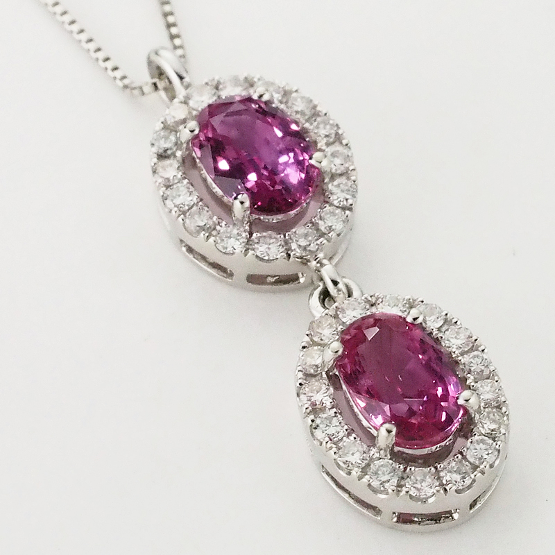 音羽屋■ ノーヒート 非加熱ピンクサファイア/1.36ct ダイヤ/0.31ct Pt900/Pt850 ネックレス 鑑別書付き 仕上済【中古】_画像3