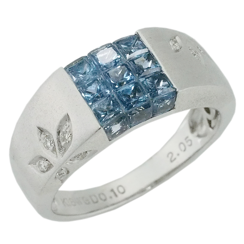 音羽屋■ アクアマリン/2.05ct ダイヤ/0.10ct K18WG デザイン リング 12号 ソーティング付き 仕上済【中古】_画像1
