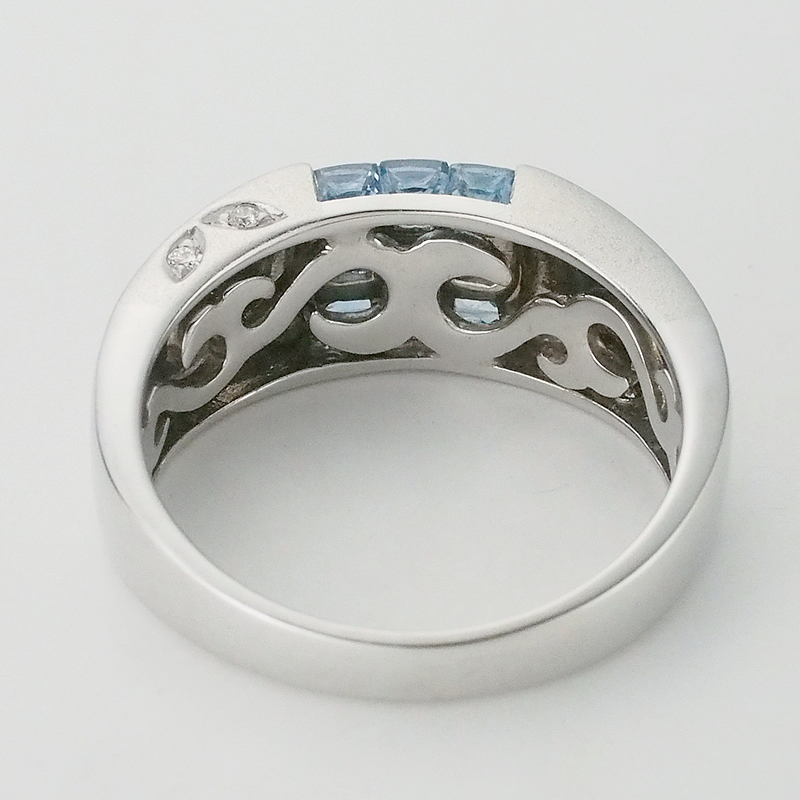 音羽屋■ アクアマリン/2.05ct ダイヤ/0.10ct K18WG デザイン リング 12号 ソーティング付き 仕上済【中古】_画像2
