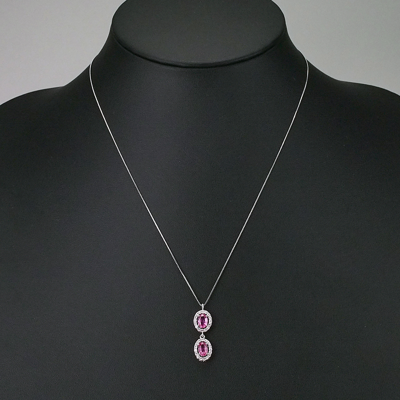 音羽屋■ ノーヒート 非加熱ピンクサファイア/1.36ct ダイヤ/0.31ct Pt900/Pt850 ネックレス 鑑別書付き 仕上済【中古】_画像7